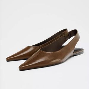 Zara (current season), Brown Slingback Flats in the Softest Leather, Sz 9